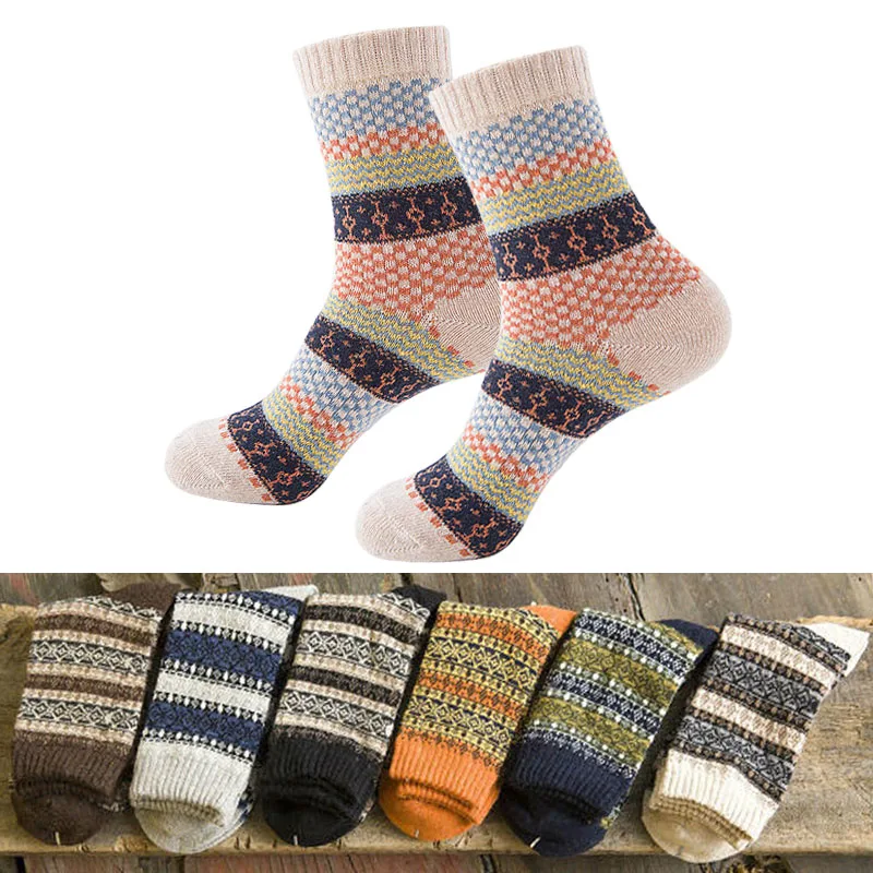 16 цветов, мужские и женские винтажные полосатые тотемные зимние носки, носки из мериносовой шерсти для подростков, толстые теплые носки из кроличьей шерсти для мужчин