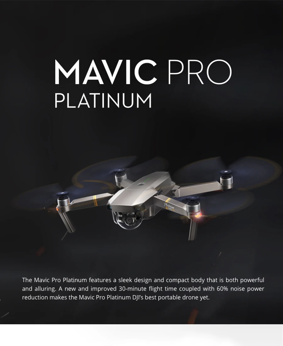 DJI Mavic Pro Platinum 4K HD видео запись 12 миллионов камера 3Ax Gimbal 7 км пульт дистанционного управления 30 минут время полета mavic platinum