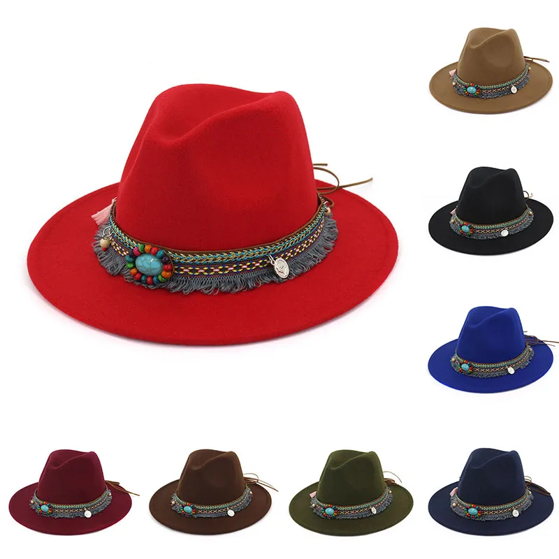 

New Women Jazz Caps Hats Bohemia Style Woolen Hats Beach Caps for Spring Summer Beach XR-Hot