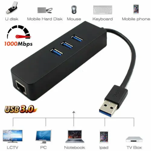 USB3.0 гигабитная сетевая карта+ 3 Порты и разъёмы концентратор USB 3,0 адаптер Gigabit Ethernet LAN RJ45 сетевой адаптер концентратора до 1000 Мбит/с Mac PC 3C09