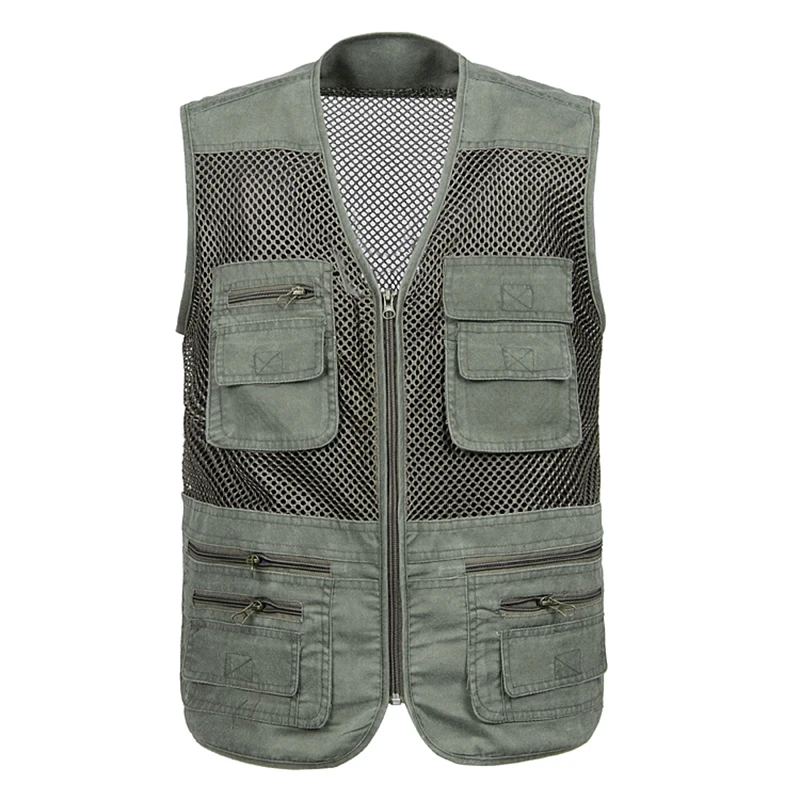 Large Size 2021 Mesh Quick-Drying Vests Male with Many Pockets Mens Breathable Multi-pocket Fishing Vest Work Sleeveless Jacket