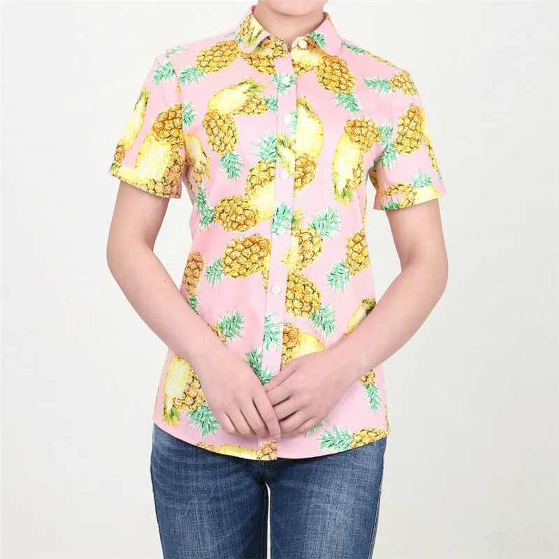 

2017 Fashion Summer Women Tops Pineapple Print Short Sleeve Shirt Women Turn Down Collar Blouse Clothes Plus Size S-5XL
