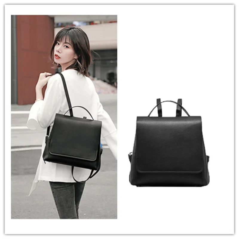

Backpack Female Shoulder Bag 2019 New Black Female Wild Personality Soft leather Large Capacity Retro Simple Shoulder