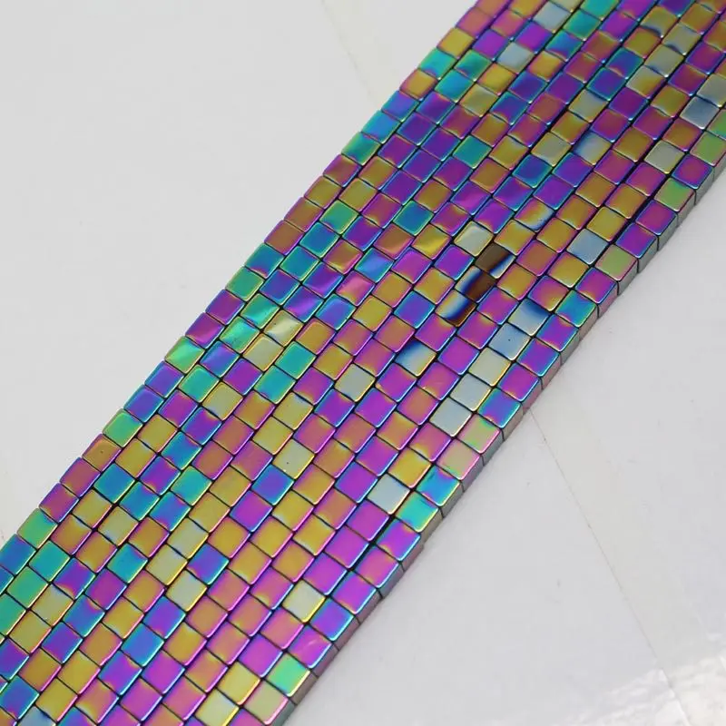 

Mini. order is $7! 3mm Beautiful Multicolor Hematite Square Loose Beads 15"