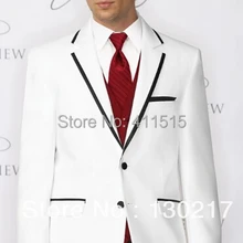 Белый/слоновой кости костюм черный границы костюмы красный жилет мужской костюм s смокинг/жених свадебная одежда жениха(пиджак+ брюки+ жилет+ галстук