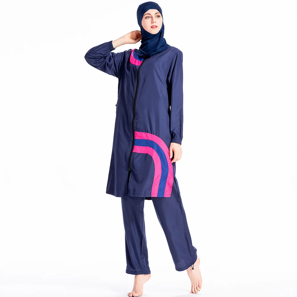 

2019 Full Cover Loose Muslim Swimwear Women Splice Conservative Swimsuit Women Islamic Hijab Beachwear Bathing Suit Plus Size
