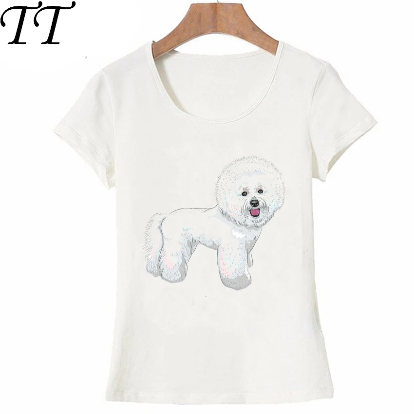 

2018 New summer Women t-shirt Super Cute Bichon Frise Dog Print T-Shirt maiden casual Tops ladies novelty Tee Cute girl shirts