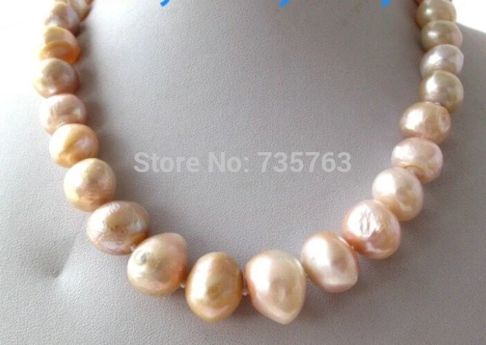 

HOT 0014240 Elegant 17mm Pink Freshwater Pearl Necklace Abalone Clasp 17