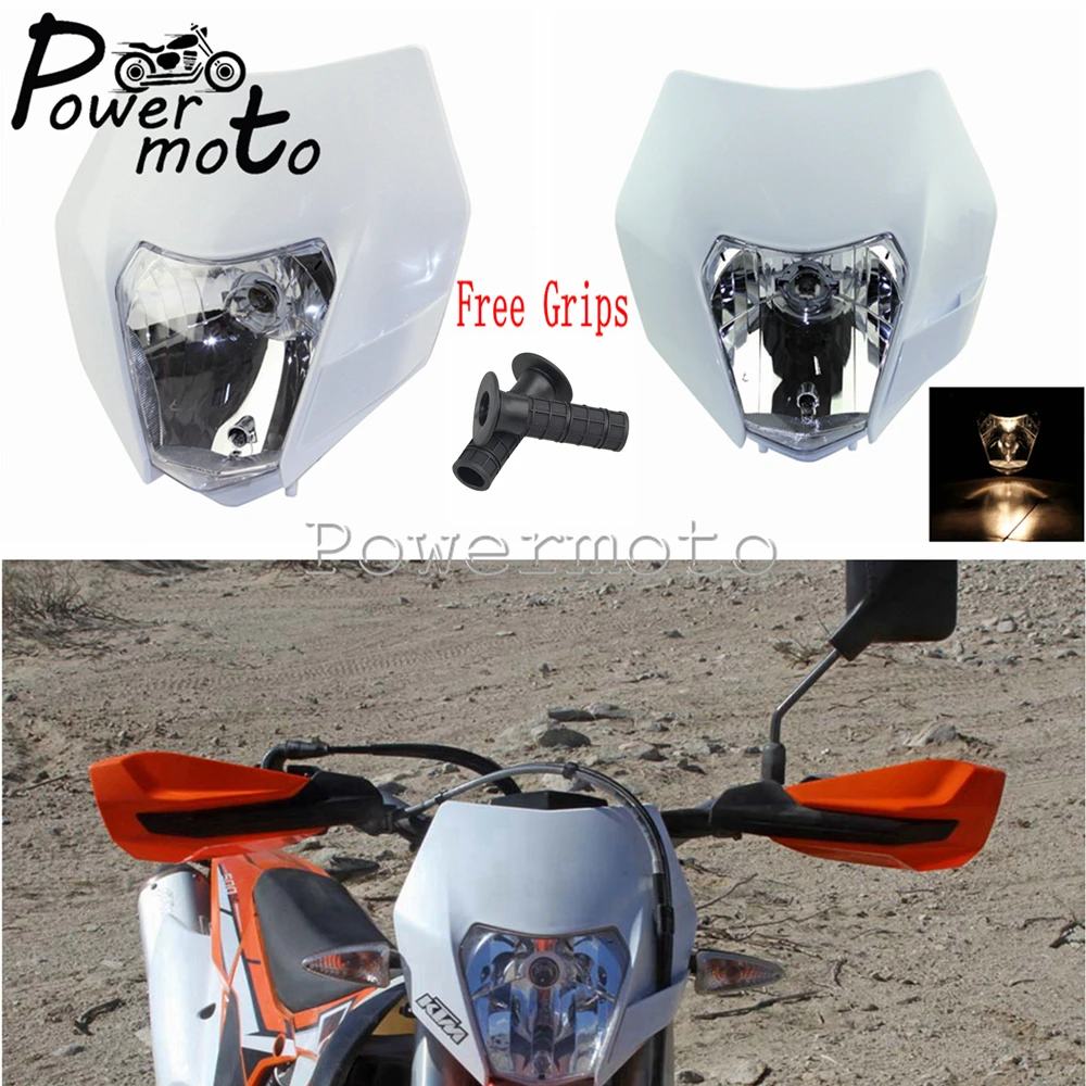 

White Supermoto Motorcycle Headlight Headlamp Dual Sport Dirtbike Off Road Motocross Head Light Mask For KTM SMR EXC SX YamahaWR