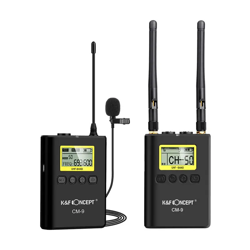 

K&F Concept Wireless Microphone Lavalier Lapel Mic System 1 Transmitter+1 Receiver Lcd Display Screen For Dslr Camera Camcorde