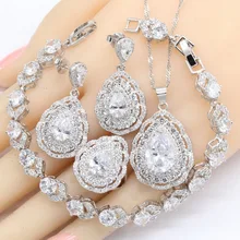 Christmas Gift Water Drop White Cubic Zircnoia 925 Silver Jewelry Sets Women Bracelet Earrings Necklace Pendant Rings Christmas Gift Water Drop White Cubic Zircnoia 925 Silver Jewelry Sets Women Bracelet Earrings Necklace Pendant Rings