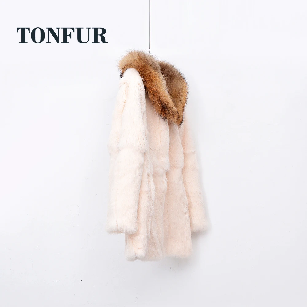 

2019 Top Show Brand Fur Winter New Trend Season Thick Warm Real Rabbit Fur Coat with Genuine Raccoon Fur Collar WSR268