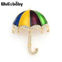 Стразы Wuli& baby, многоцветная эмалированная брошь в виде зонтика для женщин и мужчин, аксессуары для сумок для девочек