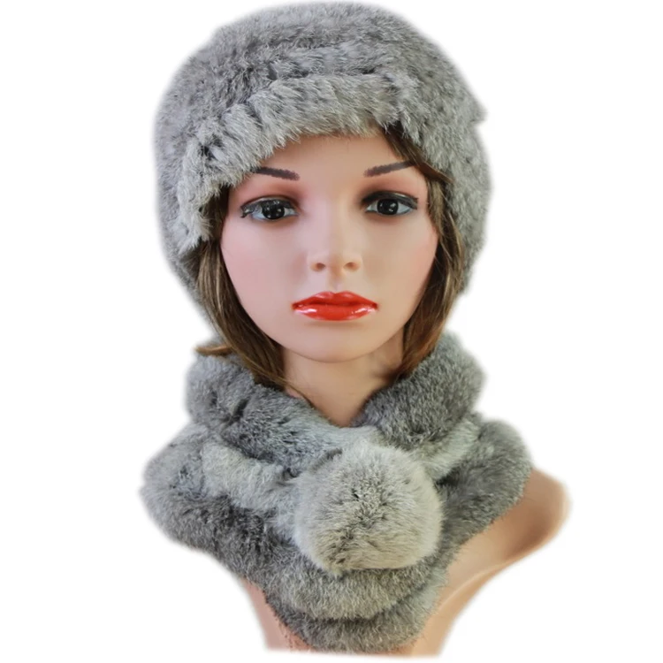 Harppihop women real rabbit fur hats scarves sets 2018 new  genuine rabbit fur hat scarf set real fur hat fur scarf hat suits