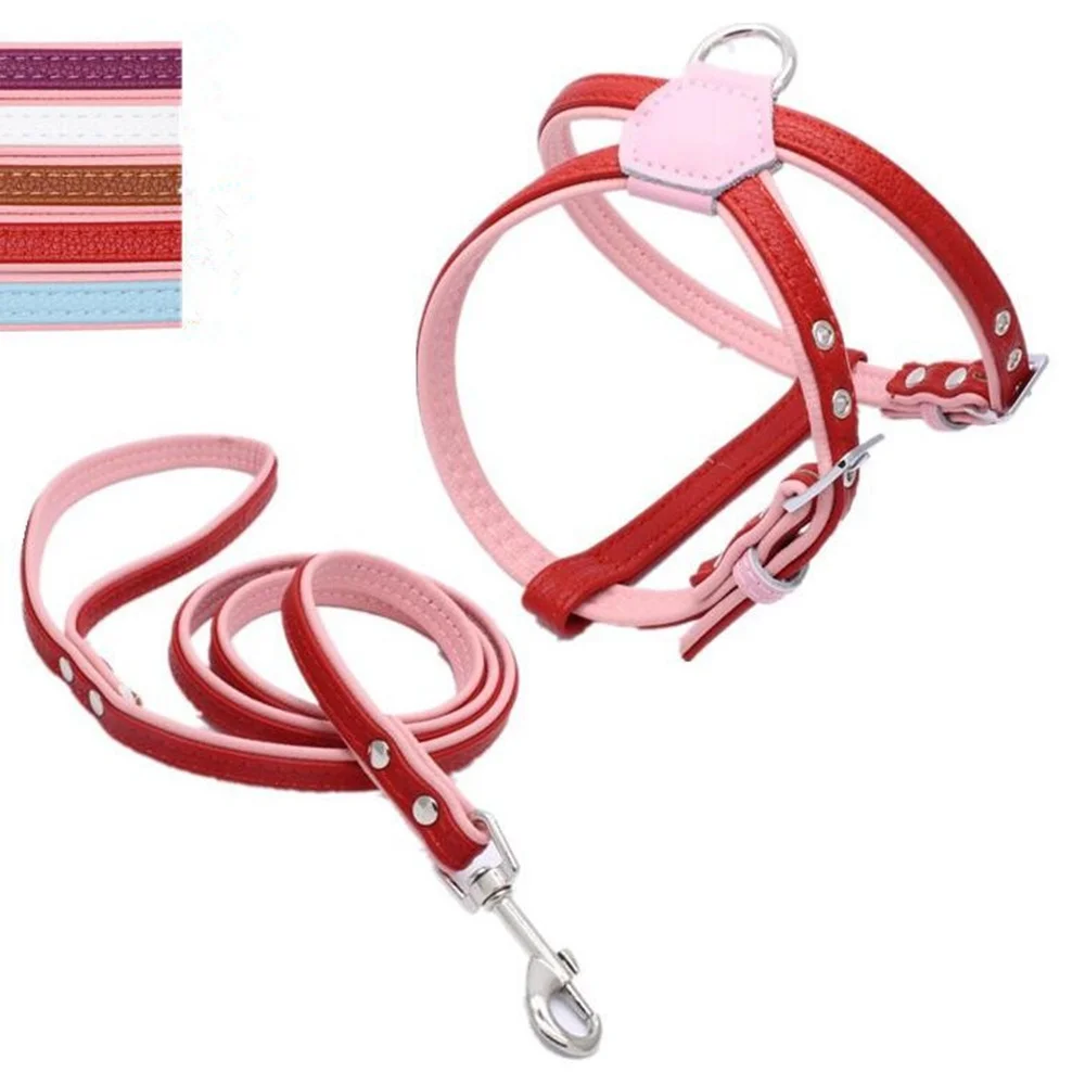 Step in Dog Harness and Leads Leash Soft PU Leather for Small Medium