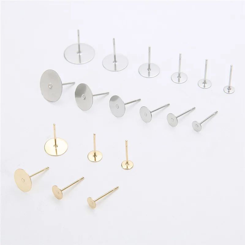 100 шт. основа под сережки-гвоздики из нержавеющей стали подходит для 3 мм 4 мм 5 мм 6 мм 8 мм 10 мм 12 мм Кабошон Базовые настройки пустые для изготовления ювелирных изделий своими руками