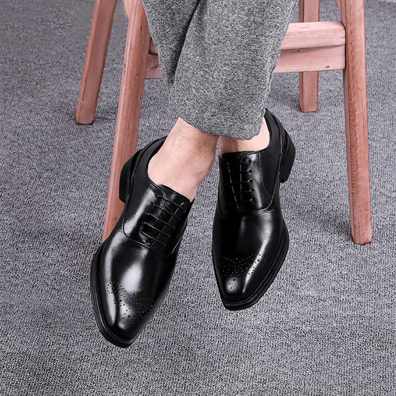 Men Genuine cow leather brogue wedding Business mens casual flats shoes 2020 black burgundy vintage oxford shoes for men's shoe