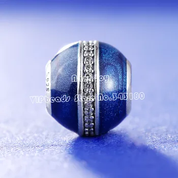 

2017 Winter 925 Sterling Silver Orbit Midnight Blue Enamel & Clear CZ Charm Bead Fit European Jewelry Bracelets Necklaces BE512