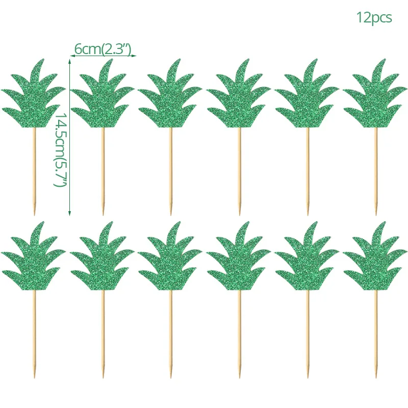 Летний день рождения торт, топперы, капкейки Декор фламинго и ананасы Aloha товары для украшения торта для тропических Гавайских Вечерние - Цвет: leaf topper C
