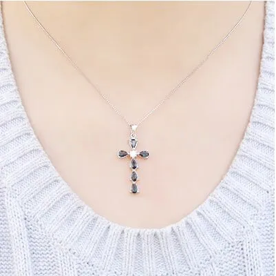 Сапфировая подвеска, ожерелье кулон натуральный сапфир 925 пробы подвеска в форме серебряного крестика 0.5ct* 7 шт. драгоценные камни
