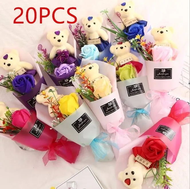 Прекрасный 5/10/20 шт. плюшевый медведь плюшевые куклы игрушки букет с искусственными цветами для девочек ко Дню Святого Валентина Свадебная вечеринка домашний декор - Цвет: 20PCS C