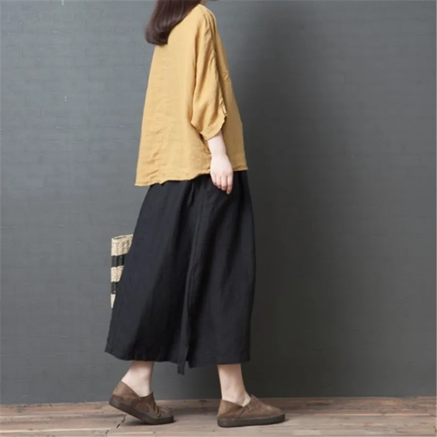 

White Black Skirt Women Linen Midi Skirt Elegant Casual Loose Spring summer Skirt Female Large Size Women Clothes 2019 A5387