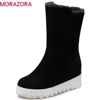 

MORAZORA 2020 new fashion ankle boots women flock slip on round toe booties comfortable platform shoes winter snow boots female
