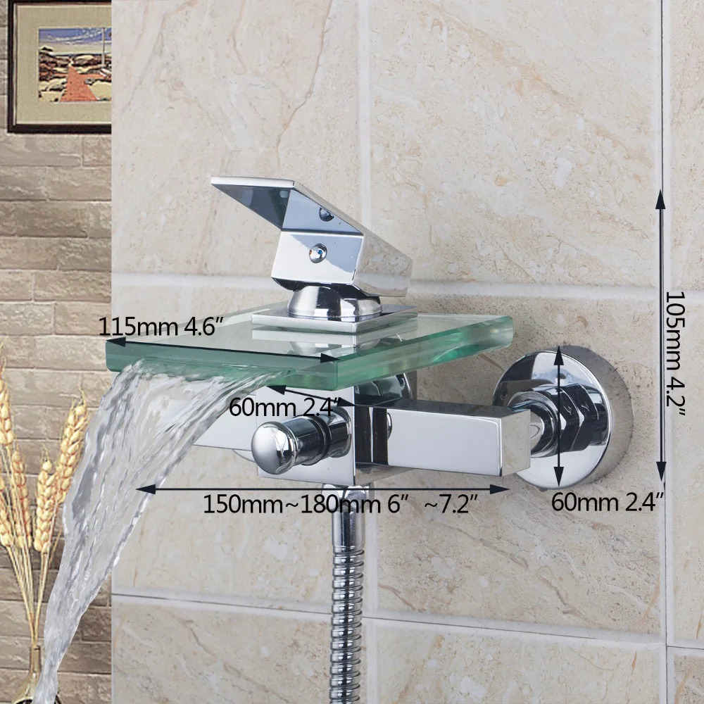 JIENI смесители для душа квадратный настенный водопад стеклянный Носик Ванная комната Ванна Комплект для ручного душа смеситель кран для ванны