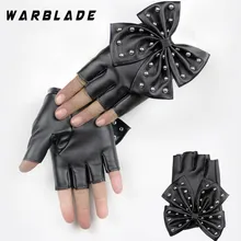 WarBLade женские кожаные перчатки, черные перчатки без пальцев из искусственной кожи, варежки с большим бантом, женские перчатки на половину пальцев, Luvas, танцевальные WarBLade женские кожаные перчатки, черные перчатки без пальцев из искусственной кожи, варежки с большим бантом, женские перчатки на половину пальцев, Luvas, танцевальные