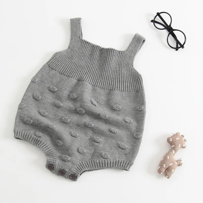 

Baby Gray Knitted Romper Wool Sweat Strap Children Clothing Sleeveless Jumpsuit Baby Coverall 3-18M