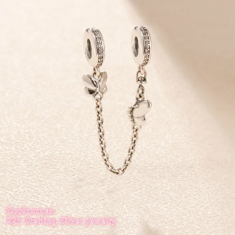 

2019 Spring Original 100% 925 Sterling Silver Decorative Butterflies Safety Chain beads Fits Pandora bracelets Jewelry Making
