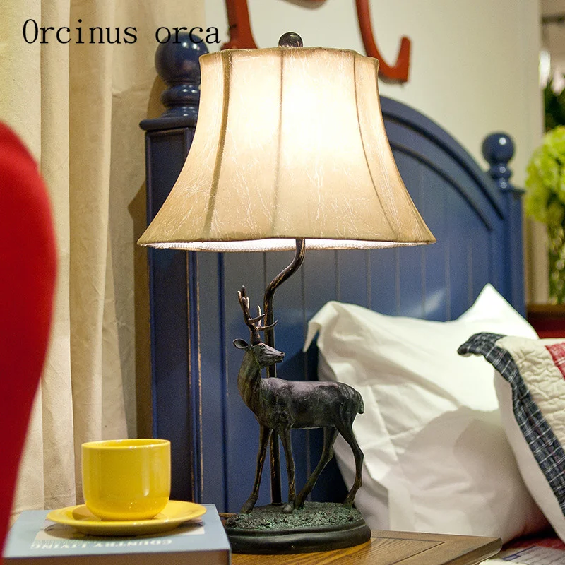 Американская лампа в форме оленя, прикроватная лампа для спальни, Ретро Простой европейский стиль, китайский стиль, лампа для гостиной