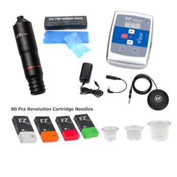 

EZ Complete Tattoo Kit Cartridges Tattoo Machine Set Filter V2 Pen 80 pcs Revolution Cartridge Needles Power Supply Foot Pedal
