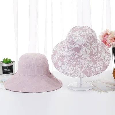 Летняя шляпа женская s Двусторонняя хлопковая Цветочная широкая с полями, солнце шляпы для женщин складные отдых пляжная шляпа Дамы анти-УФ шляпы с полями - Цвет: pink