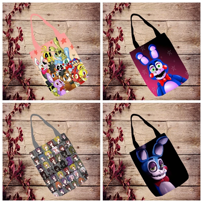 

COOL Five Nights Freddys Fashion Anime Foldable Handbag Canvas Shopping Bag Casual Shoulder Bags Customized Tote unisex New