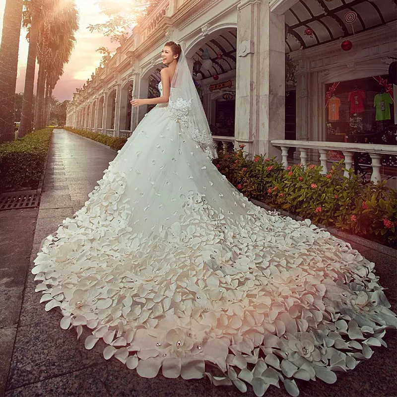 Luxury Soft Tull Hand Made Flower One Shoulder A Line Wedding Dress Luxury Soft Tull Hand Made Flower One Shoulder A Line Wedding Dress 1000 Petals Dotted Manual Tail Length 260cm In Dresses From Weddings
