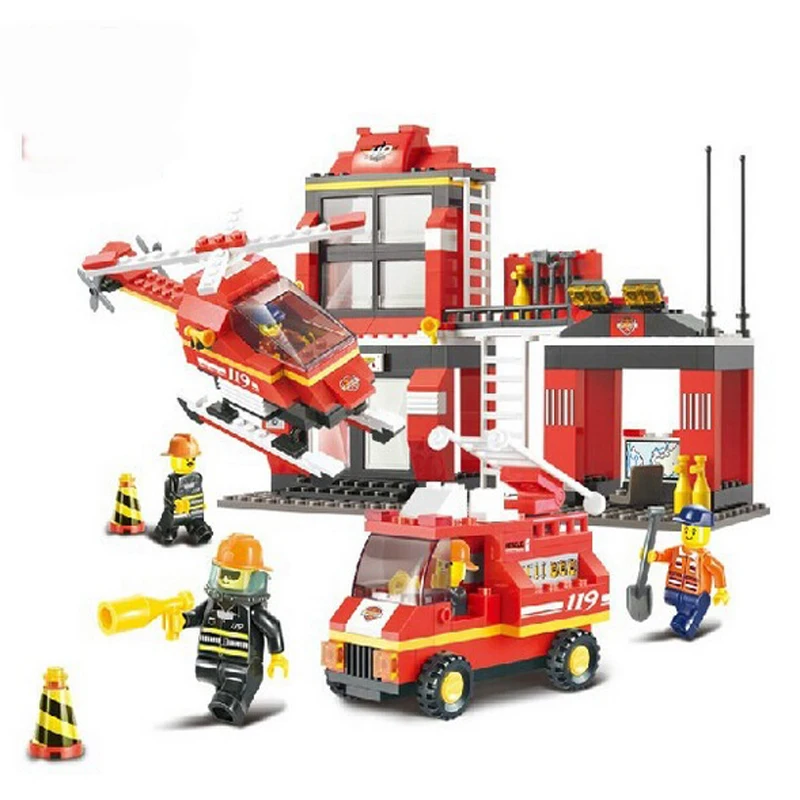 

0225 Sluban 371pcs City Fire Station Building Bricks Blocks Sets Kids Toys Compatible Lepine city Firefighter Rescue