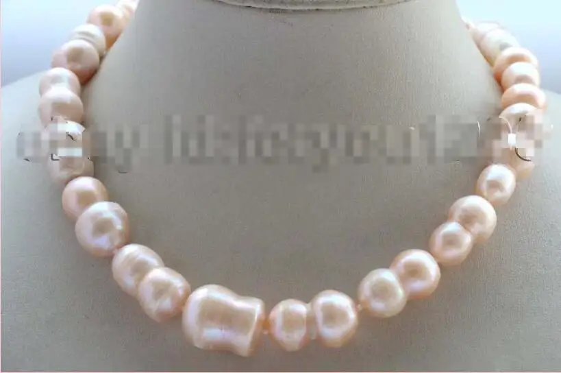 

Free shipping hot sale Women Bridal Wedding Jewelry >>17" Genuine Natural 20mm Pink Baroque Twins pearl Necklace 925silver #