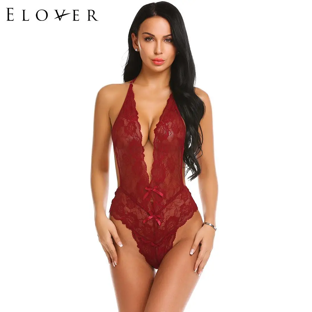 Elover encaje Promo disfraces lencería Sexy más tamaño Halter Backless Floral mujeres One Piece Bodysuit Tanga mujeres Elover encaje Promo disfraces lencería Sexy más tamaño Halter Backless Floral mujeres One Piece Bodysuit Tanga mujeres