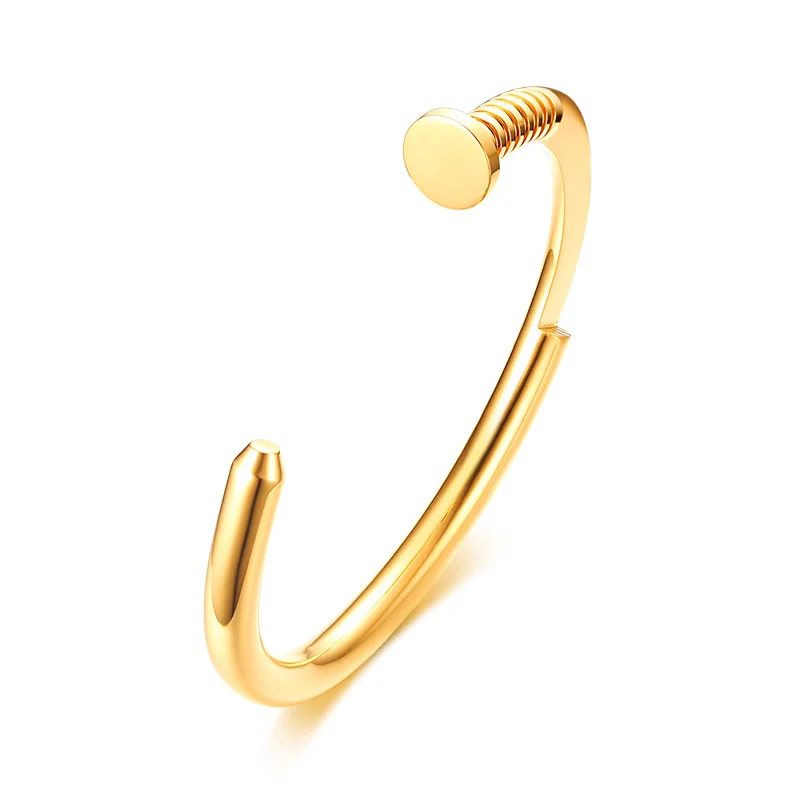 

Gold Original Railroad Spike Cuff Bracelet for Women Stainless Steel Nail Open Bangle Stylish Decorate Jewelry Accessories