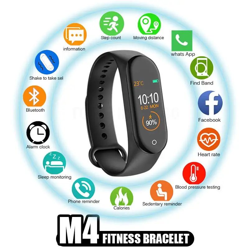 

M4 Smart band Fitness Bracelet Color Screen Pedometer Heart Rate Monitor Sleep Monitor Bluetooth IP67 Waterproof PK Mi Band 4 3