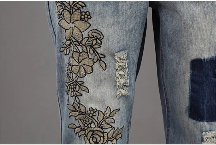 Женские джинсы-шаровары с цветочной вышивкой и высокой талией, рваные джинсы с дырками, женские повседневные свободные джинсы больших размеров