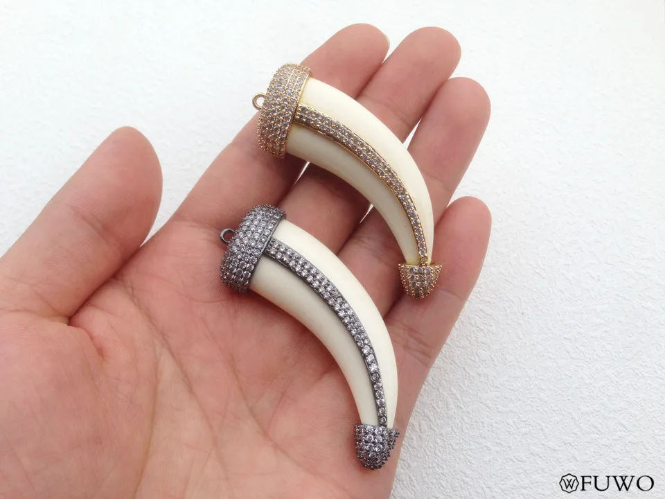 Micro Pave Ox Bone Horn Pendant 10