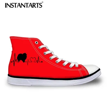 

INSTANTARTS Female Shoes 3D Cute Pomeranian Dog Print Women 's Vulcanize Shoes Heartbeat Dog High Top Canvas Shoes Woman Sneaker