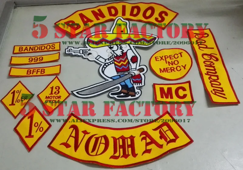 

12pcs/set BANDIDOS NOMADS MC PATCHES FOR THE JACKET VEST MOTORCYCLE GARMENT CLOTHES BANDIDOS PATCHES IRON ON LABLE STICKERS
