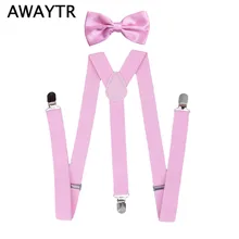 2 PCS/Lot AWAYTR Bow Ties Suspenders Boy Suspensorio Pink Color Straps With 3 Clips for Children Wedding Clothing Accessories