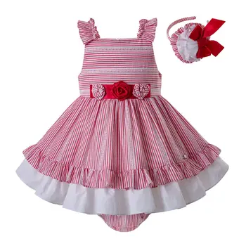 

Pettigirl Red Stripe Summer Beach Dress Pleated Collar Kids Dress Wholesale Children Clothing G-DMCS203-C153