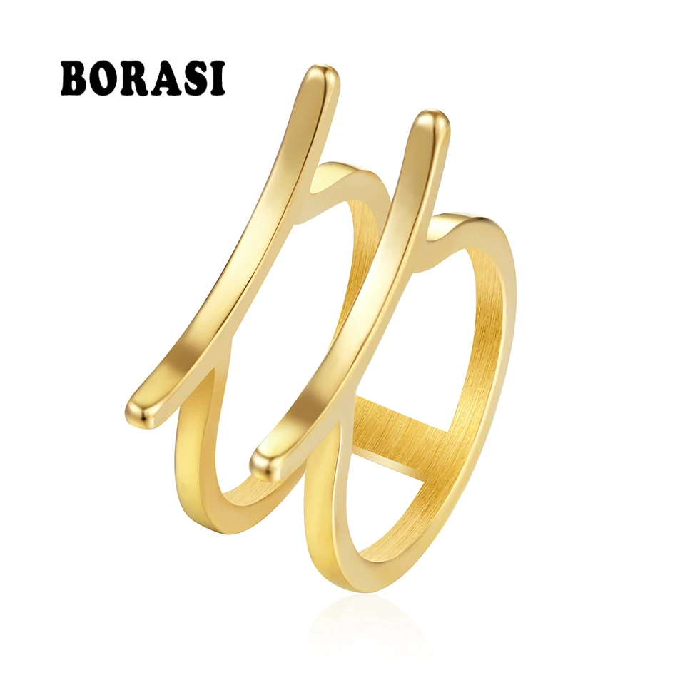 

BORASI Two Round Rings For Women Geometric Trendy Ring Stainless Steel Gold-Color Engagement Wedding Brand New Fashion Jewelry
