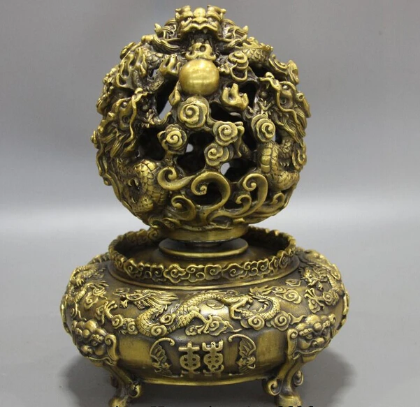 

USPS to USA S3537 10 China Brass Copper Feng shui Auspicious Dragon Play Bead Fountain Ball Statue B0401