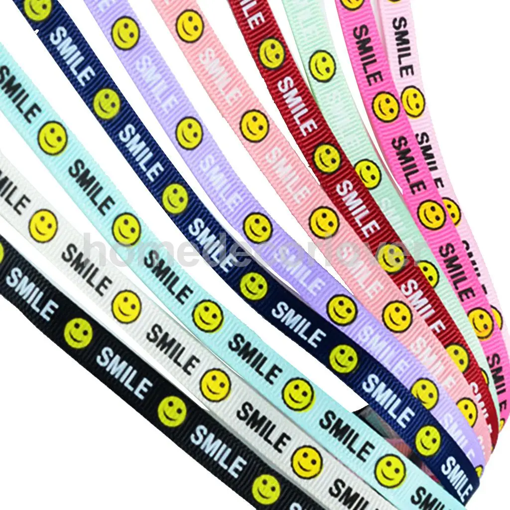 

10pcs 10mm Smile Printed Grosgrain Ribbon for DIY Hairbow Party Decoration